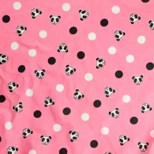 Panda & White Dots on Pink Printed Flannelette