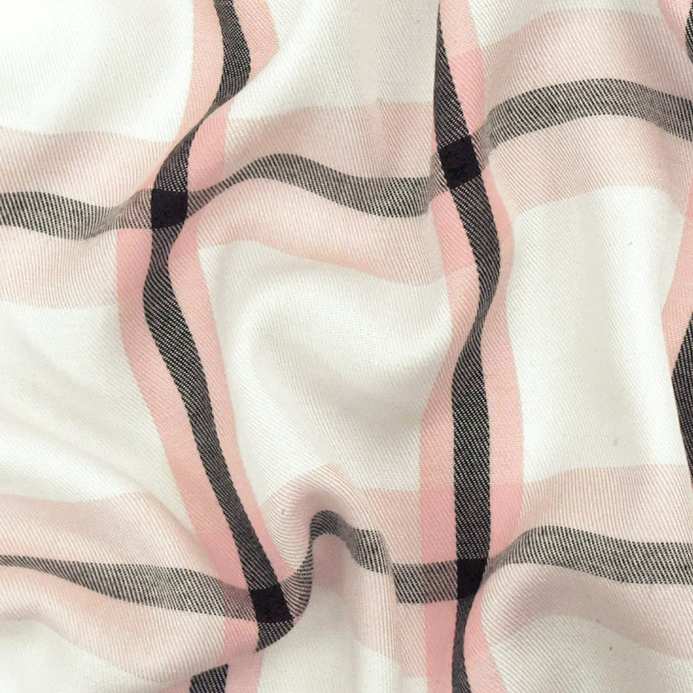 Pink-White-Black Famous Designer Plaid Rayon Twill Shirting Woven Fabric