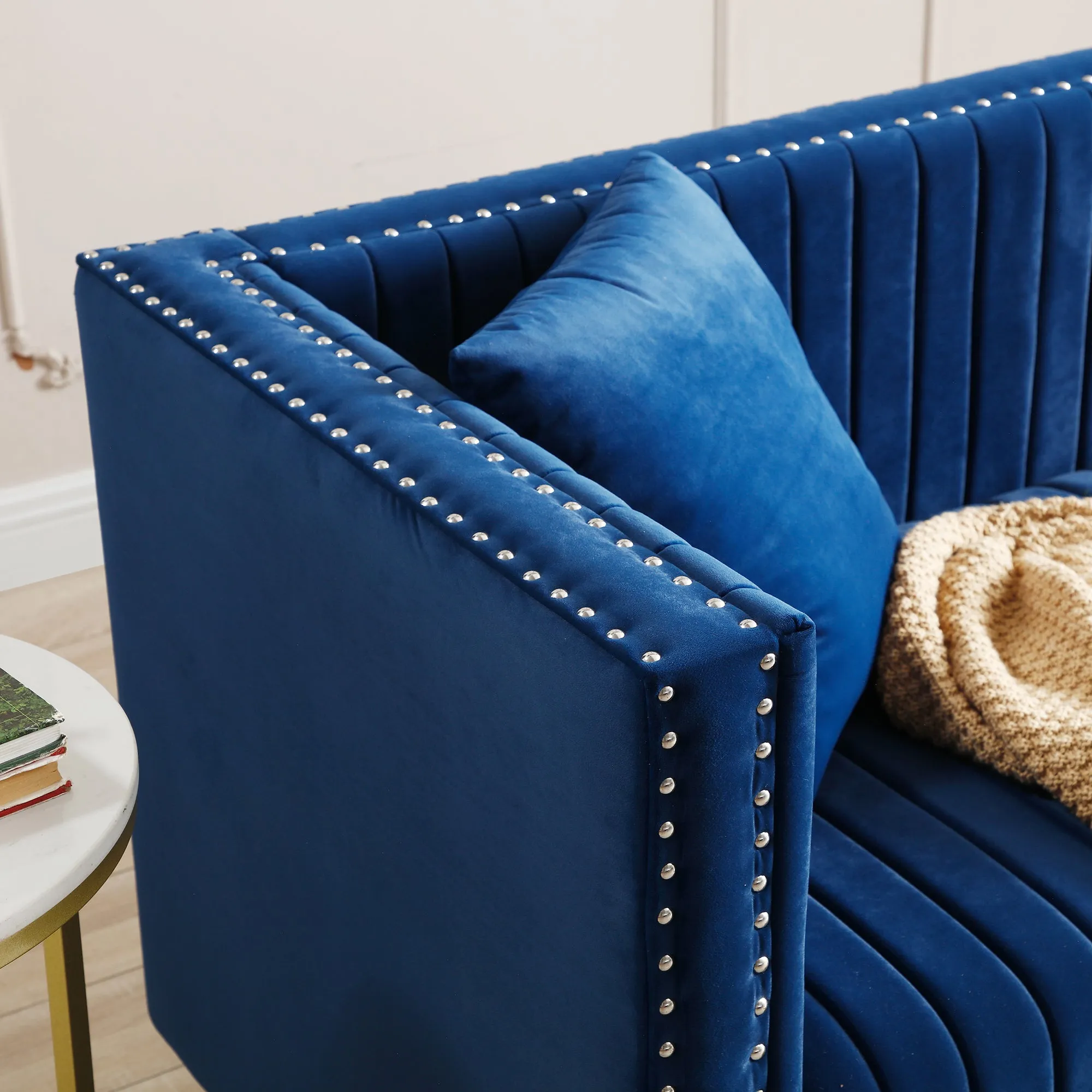 Raya Tufted Velvet Sectional Sofa - Blue