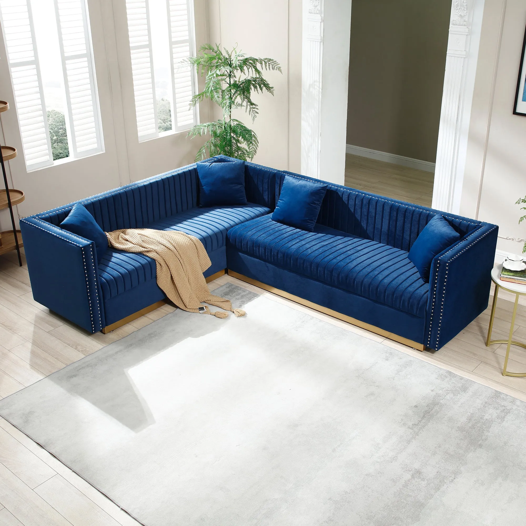 Raya Tufted Velvet Sectional Sofa - Blue