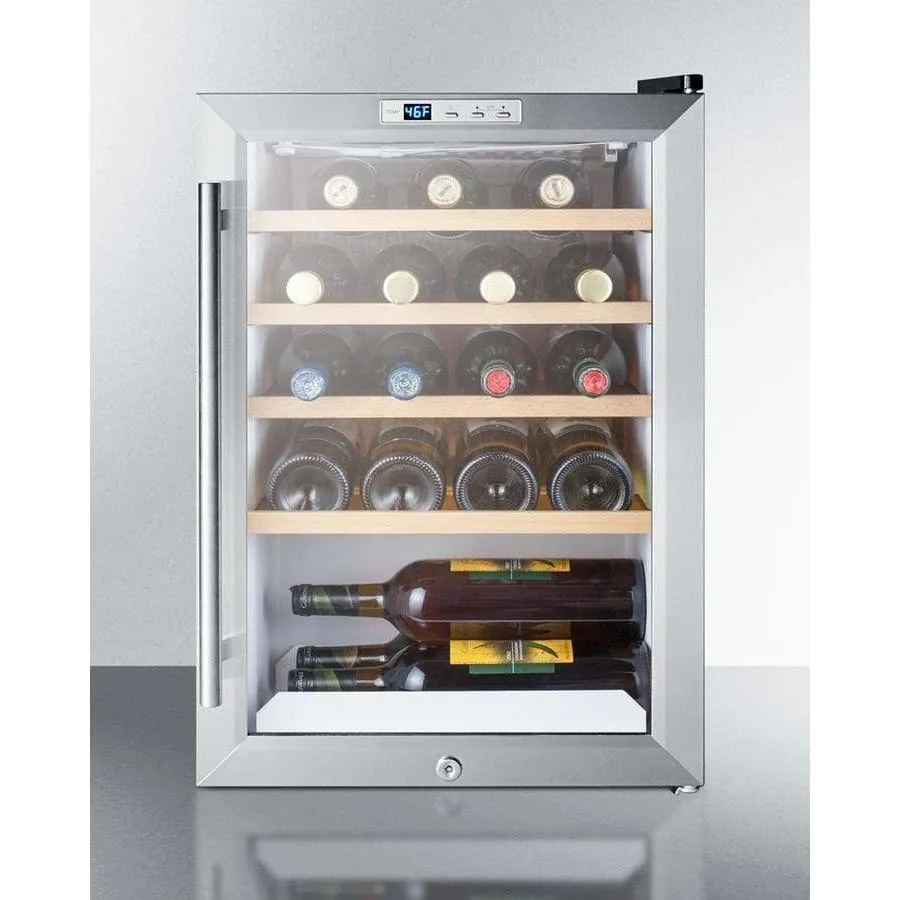 Summit 17" Wide 22 Bottle Single Zone Stainless Steel Wine Fridge SCR312LWC2