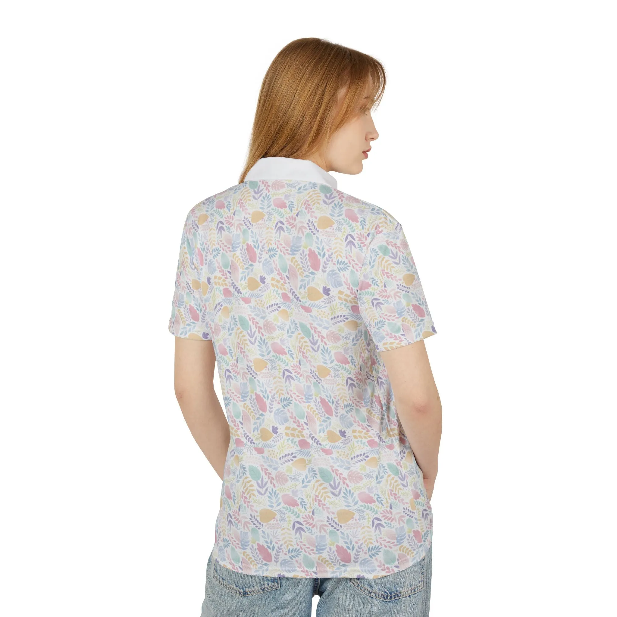 Unisex Polo Shirt (AOP) flower design printed