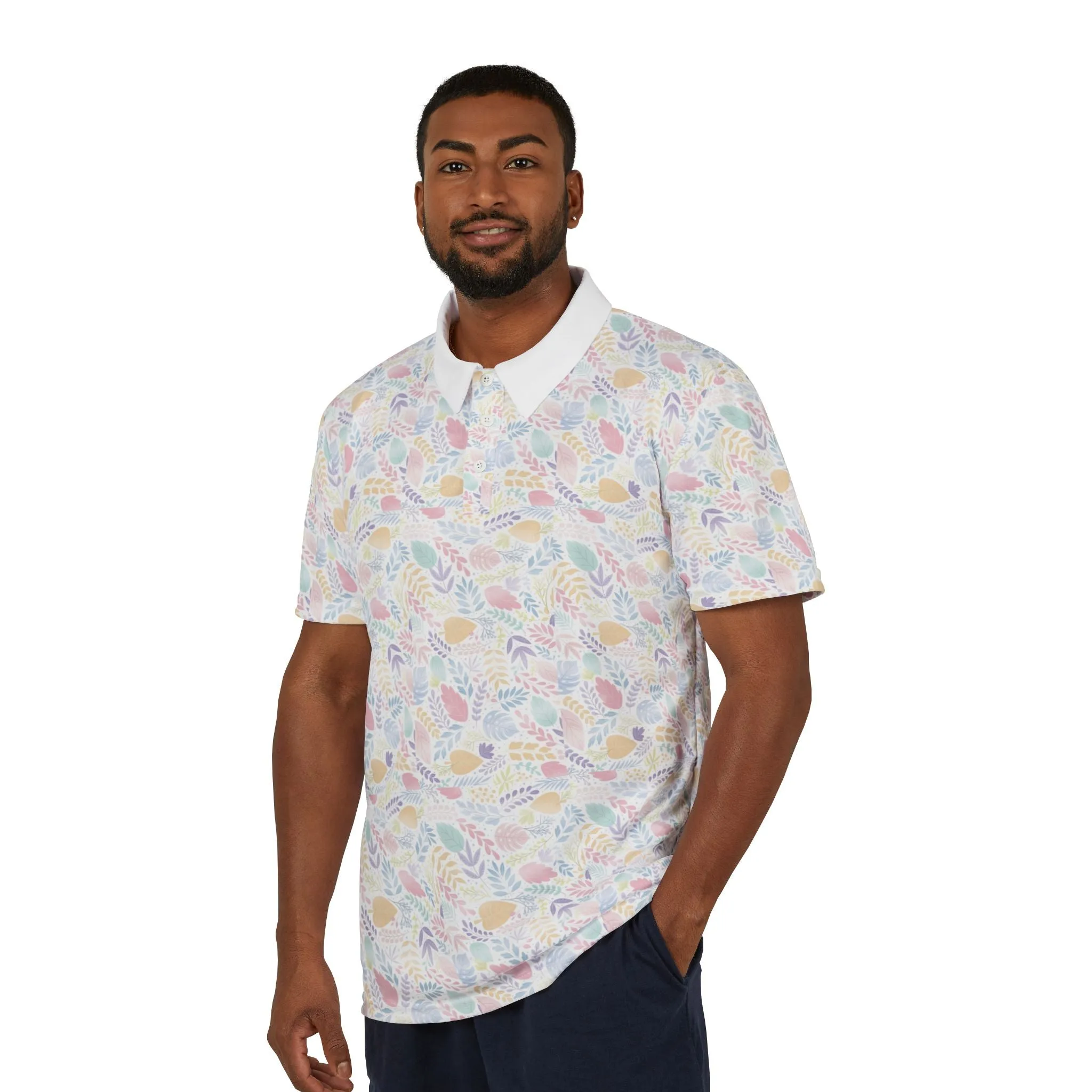 Unisex Polo Shirt (AOP) flower design printed