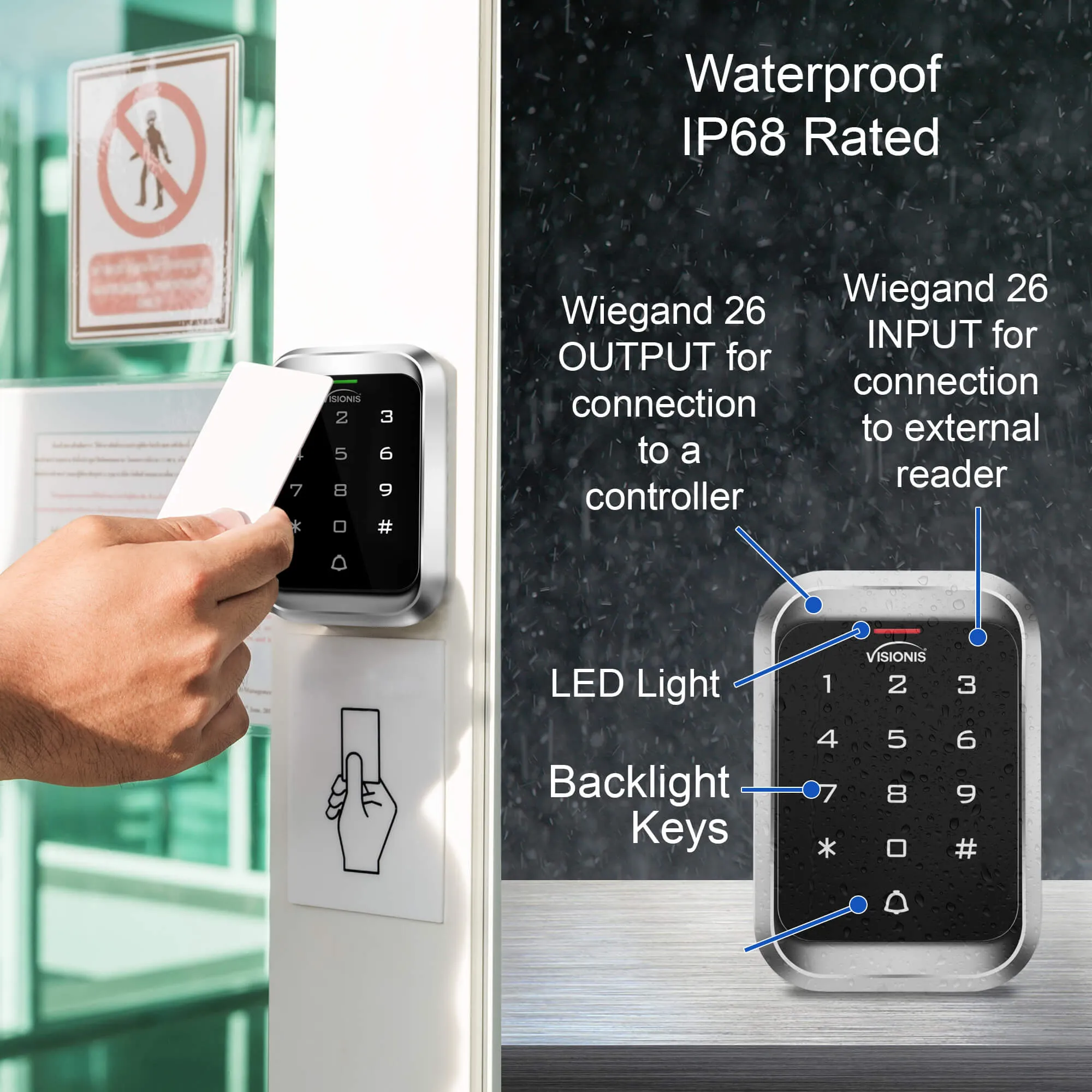 Visionis FPC-5475 One Door Access Control 770lb Electric Strike With Time Delay Fail Safe   Outdoor Keypad/Reader Standalone With Mini Controller   Wiegand 26, No Software, EM Card, Wireless Receiver