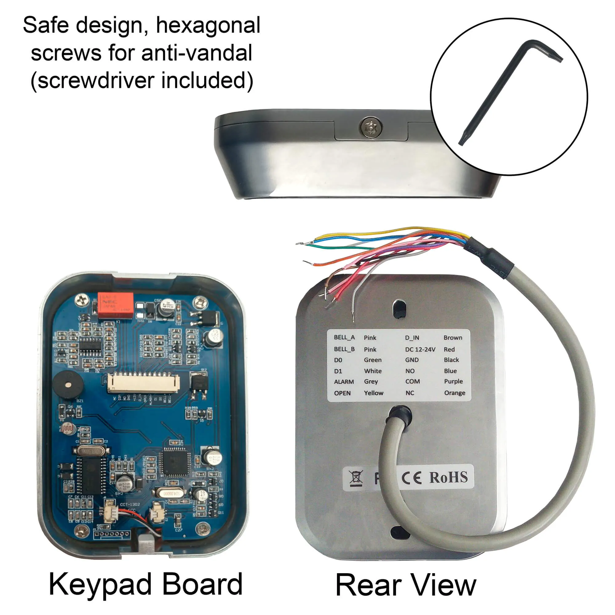 Visionis FPC-5475 One Door Access Control 770lb Electric Strike With Time Delay Fail Safe   Outdoor Keypad/Reader Standalone With Mini Controller   Wiegand 26, No Software, EM Card, Wireless Receiver