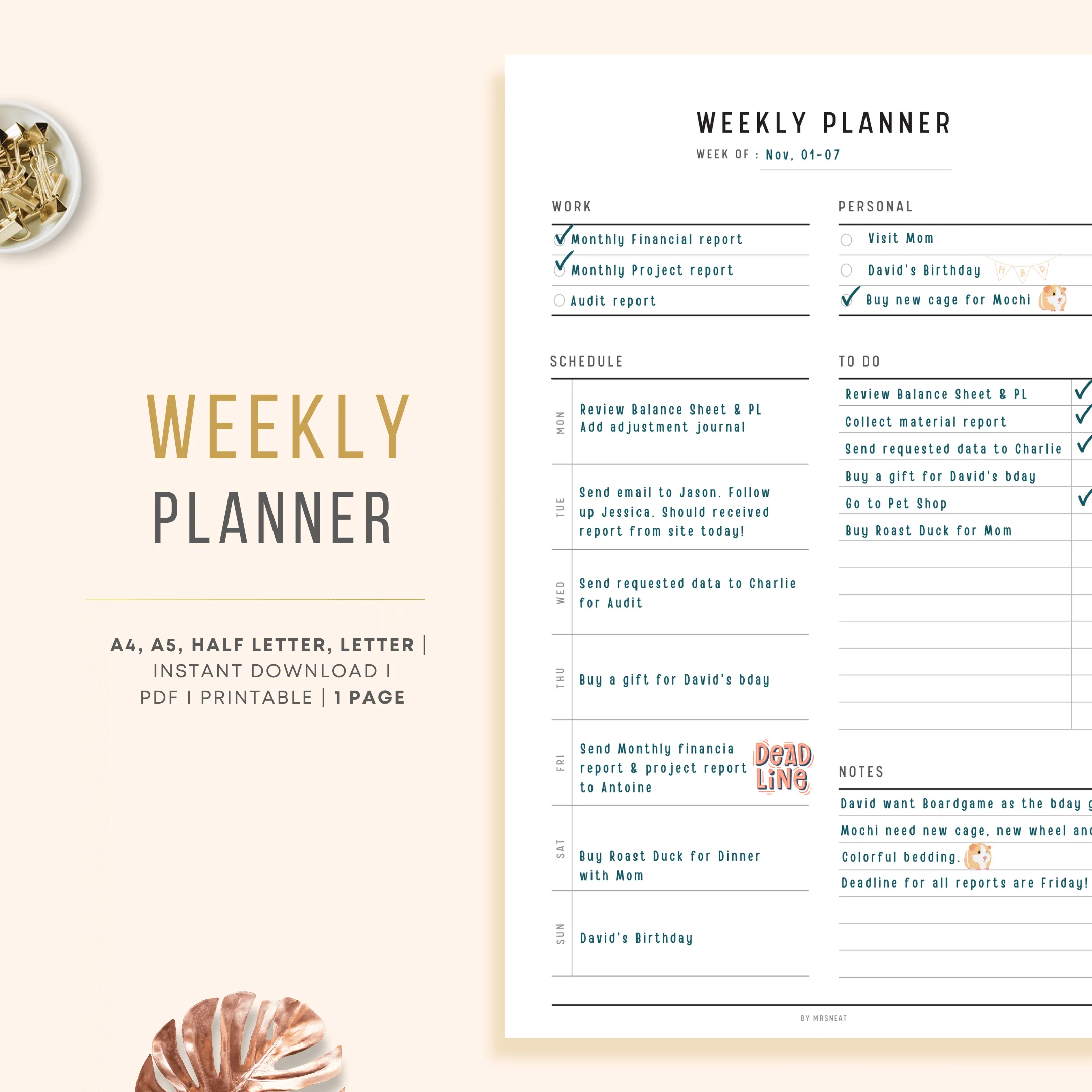 Weekly Planner Printable - M167/8