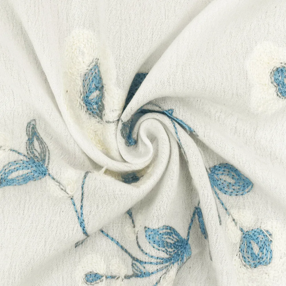 White-Multi Famous Designer Floral Embroidered Cotton Rayon Gauze Fabric