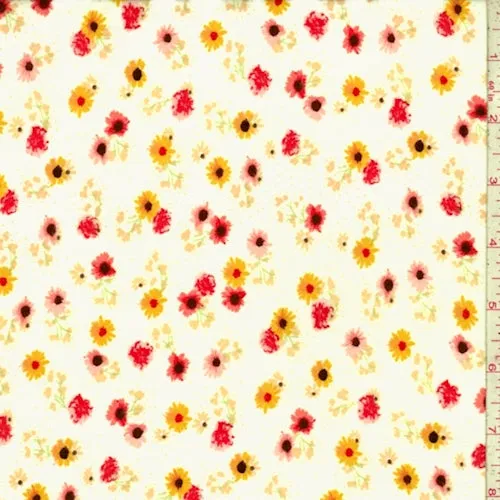 White/Mustard/Pink Floral Sprig Double Brushed Jersey Knit Fabric