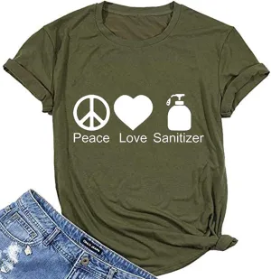 Women Peace Love Sanitizer T-Shirts Stay Healthy Shirt