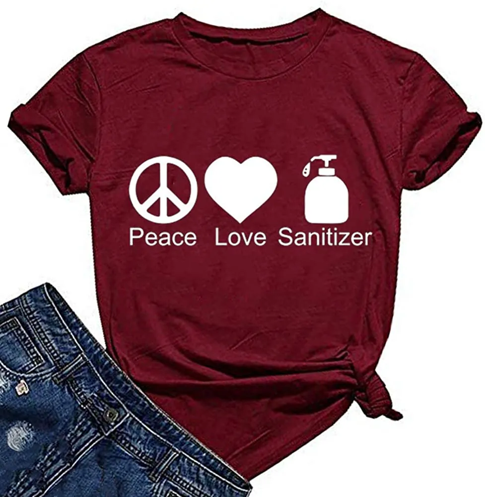 Women Peace Love Sanitizer T-Shirts Stay Healthy Shirt