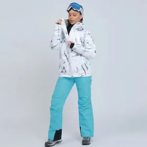 Women's Detachable Hat Ski Jacket and Pants Set