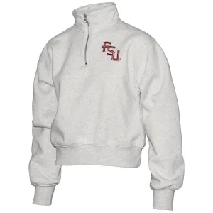 ZooZatz Women's Stacked FSU 1/4 Zip Crop Fleece - Oatmeal